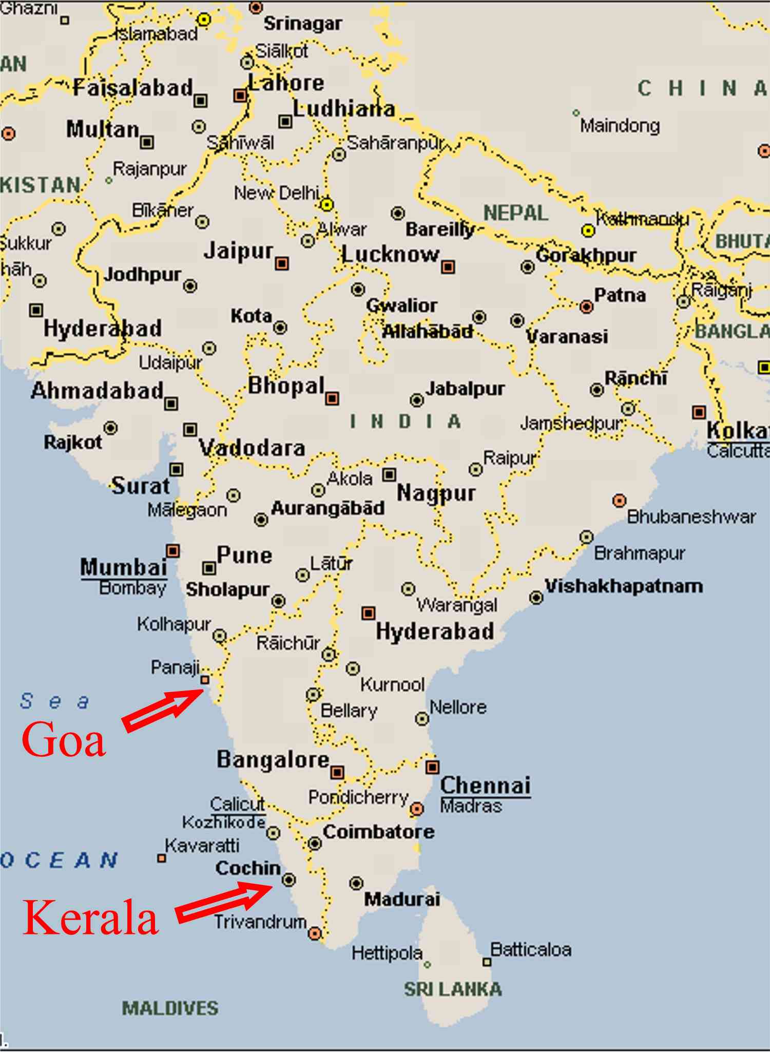 Kort over Indien. Klik for at se det stort.